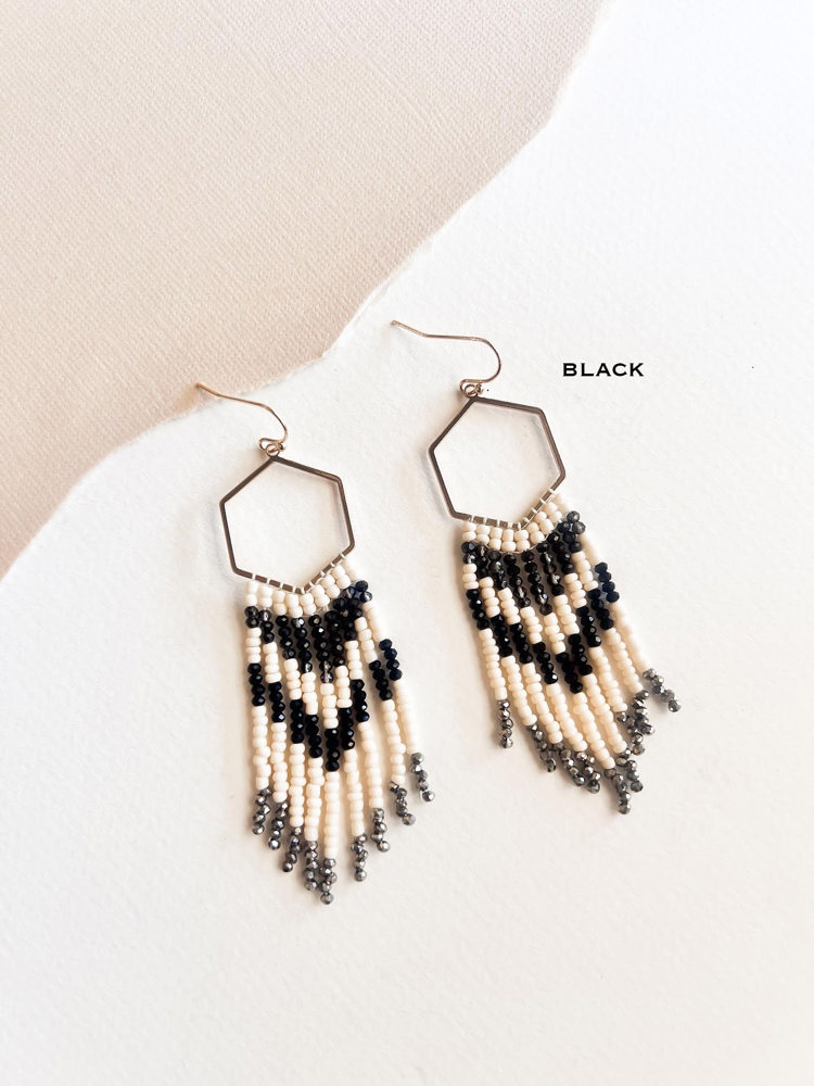 Devon Beaded Fringe Earrings | Colorful Geometric Earrings