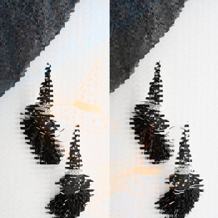 Sparkly Metal Witch Hat Earrings | Tinsel Halloween Wizard Hat Earrings | Halloween Earrings