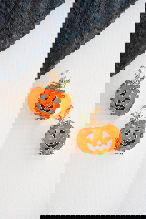 Gemstone Pumpkin Jack'O'Lantern Stud | Halloween Earrings