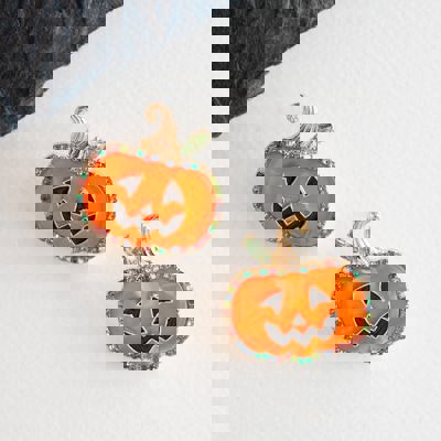 Gemstone Pumpkin Jack'O'Lantern Stud | Halloween Earrings