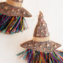 Multicolored Sparkly Metal Witch Hat Earrings | Tinsel Halloween Wizard Hat Earrings | Halloween Earrings