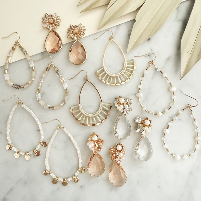 Teardrop Earrings Collection | Neutral Pearl and Crystal Dangle Earrings