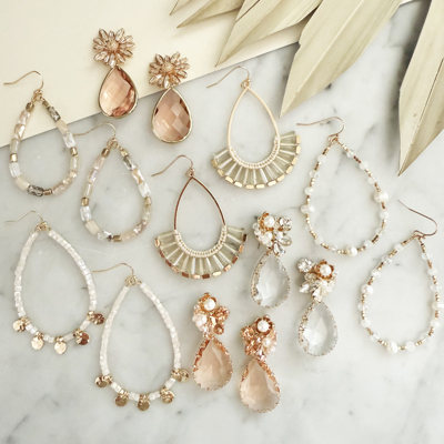 Teardrop Earrings Collection | Neutral Pearl and Crystal Dangle Earrings