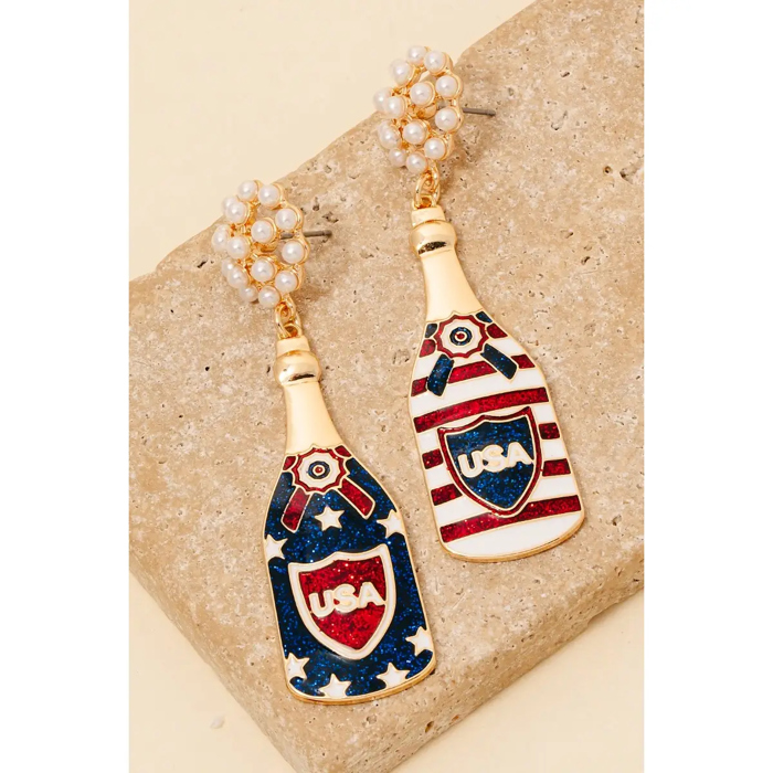 4th of July USA Champagne Dangle Earrings