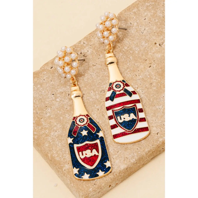 4th of July USA Champagne Dangle Earrings