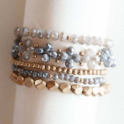 Zalena Beaded Bracelet Sets | Gold and Crystal Layering Bracelets | Crystal Beaded Floral Clusters