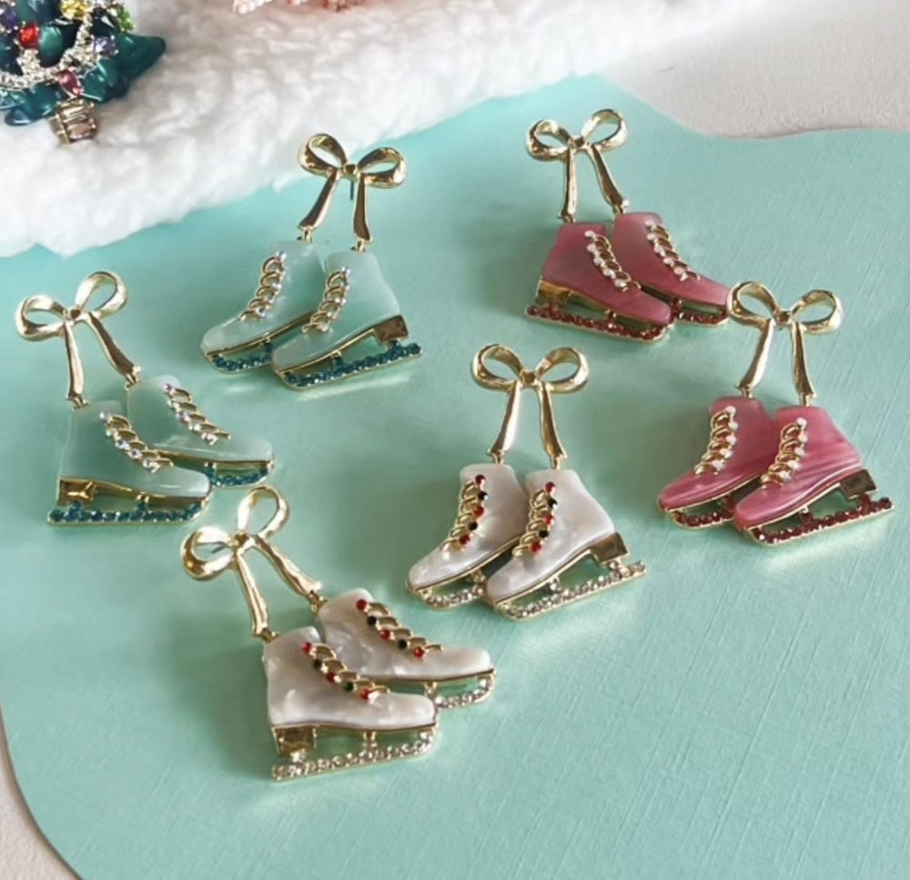 Christmas Ice Skates Earrings | Pastel Ice Skating Earrings | Winter Wonderland Gift