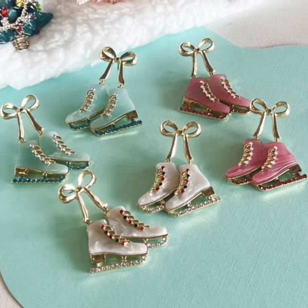 Christmas Ice Skates Earrings | Pastel Ice Skating Earrings | Winter Wonderland Gift