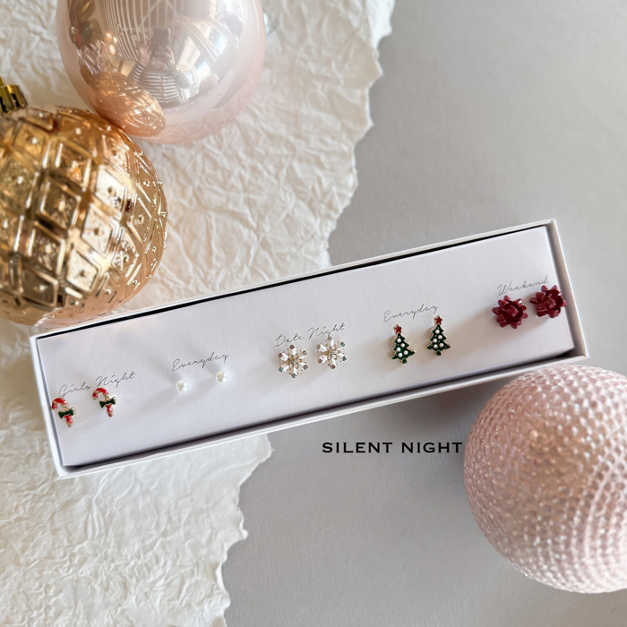 Boxed Christmas Earrings Set | Gift Ready Holiday Stud Sets | Dainty Santa Jewelry | Reindeer Earrings