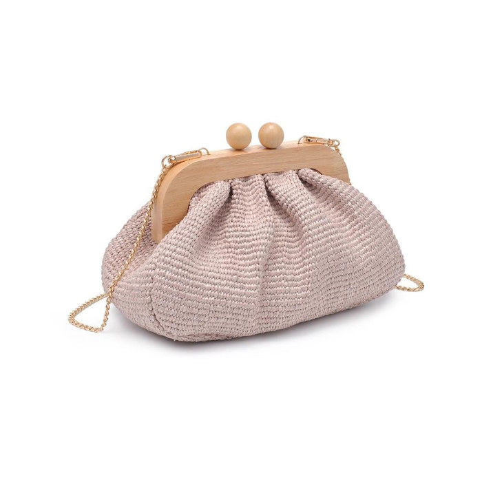 Lucy Rattan Clutch with Wood Kiss Lock Frame 