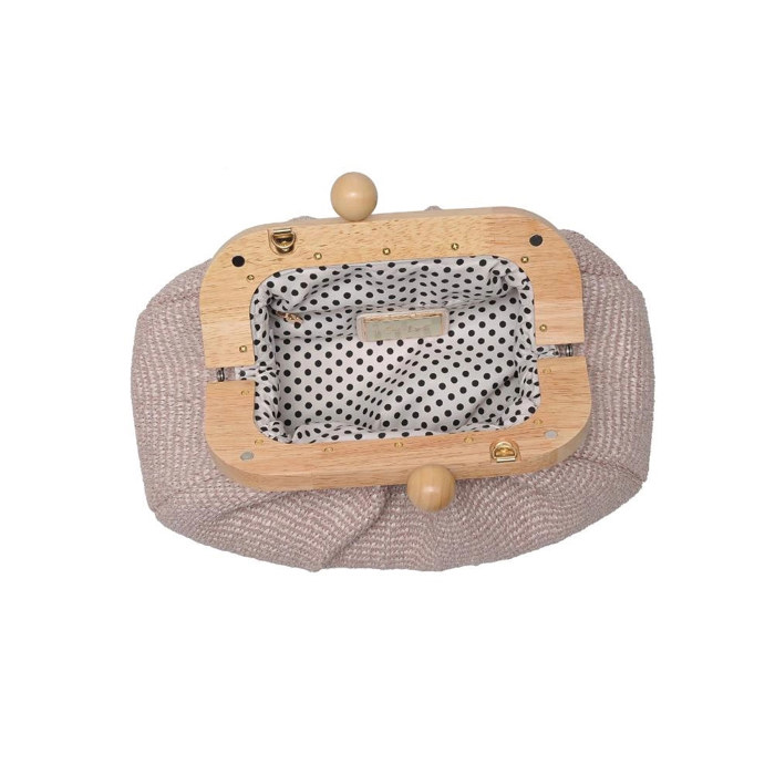 Lucy Rattan Clutch with Wood Kiss Lock Frame 