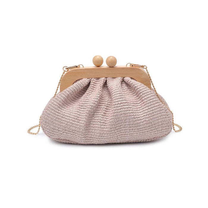 Lucy Rattan Clutch with Wood Kiss Lock Frame 