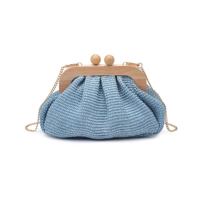 Lucy Rattan Clutch with Wood Kiss Lock Frame 