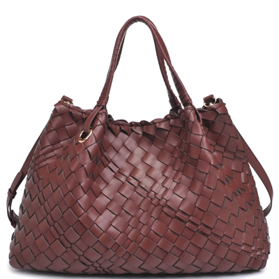 Lauren Chocolate Brown Woven Satchel Tote Bag