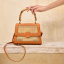  Elana Rattan and Leather Trim Handbag with Bamboo Handle