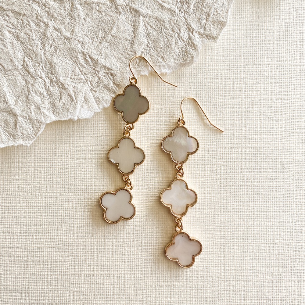 Bethany Clover Earrings | Mother of Pearl Drop Dangle Earrings 