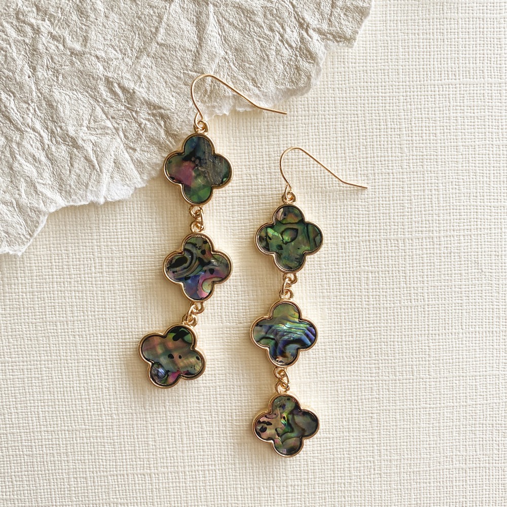 Bethany Clover Earrings | Mother of Pearl Drop Dangle Earrings 