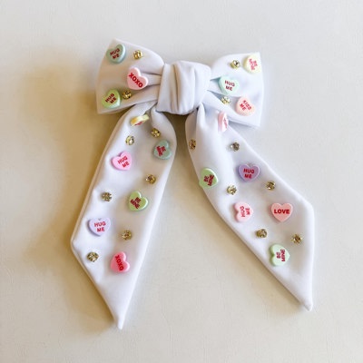 Conversation Heart Hair Bow | Big Valentine's Day Hair Bow