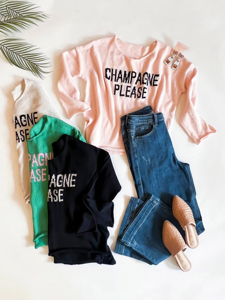 Champagne Please Sweater | Bachelorette Party Gift | Brunch and Mimosa Shirt | Bridal Party | New Year Eve Top