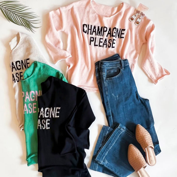 Champagne Please Sweater | Bachelorette Party Gift | Brunch and Mimosa Shirt | Bridal Party | New Year Eve Top