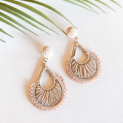 Darlene Wicker and Blush Beaded Dangle | Boho Chic Earrings