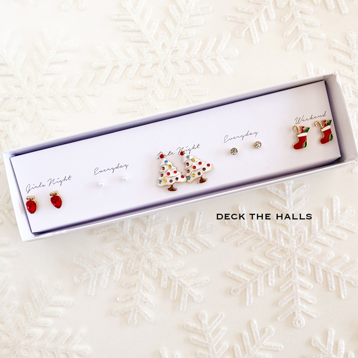 Boxed Christmas Earrings Set | Gift Ready Holiday Stud Sets | Dainty Santa Jewelry | Reindeer Earrings