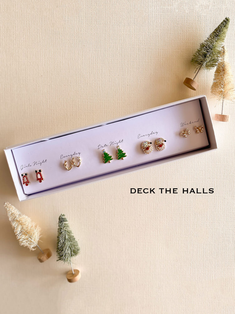 Boxed Christmas Earrings Set | Gift Ready Holiday Stud Sets | Dainty Santa Jewelry | Reindeer Earrings