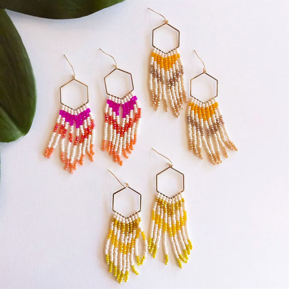 Devon Beaded Fringe Earrings | Colorful Geometric Earrings