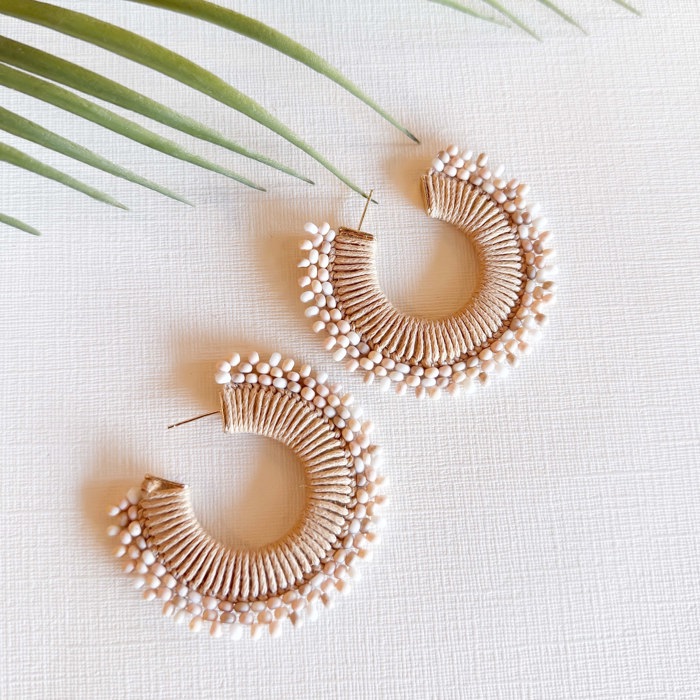 Diana Wicker and Beaded Hoop | Boho Chic Beach Vibe Earrings