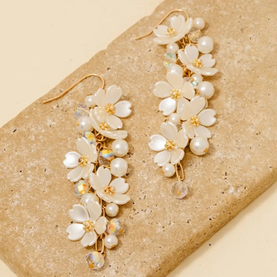 Elenore Pearl Beads and Flower Dangle Earrings