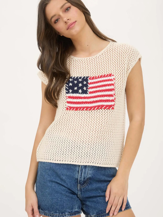 Julia American Flag Crochet Knit Sweater Top