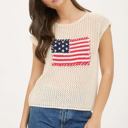  Julia American Flag Crochet Knit Sweater Top