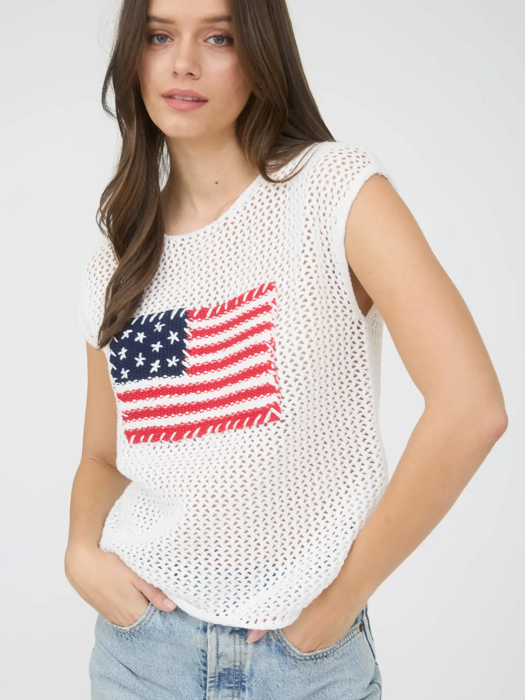 Julia American Flag Crochet Knit Sweater Top