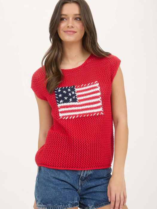Julia American Flag Crochet Knit Sweater Top