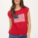  Julia American Flag Crochet Knit Sweater Top