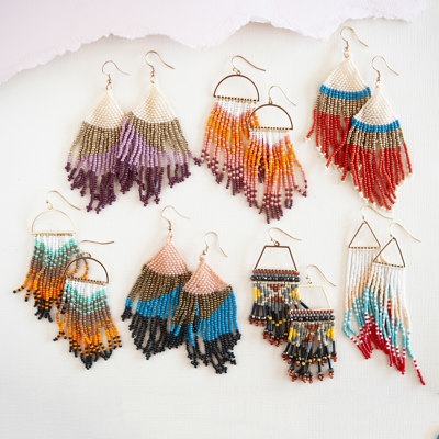 Hand Beaded Tassel Earrings | Color Block Seed Bead Danglers