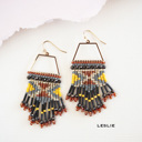  Hand Beaded Tassel Earrings | Color Block Seed Bead Danglers