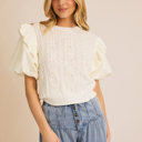  Maddie Round Neck Bubble Short Sleeve Ruffle Detail Sweater Top