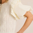  Maddie Round Neck Bubble Short Sleeve Ruffle Detail Sweater Top