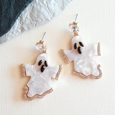 Sparkly Ghost Earrings | Halloween Mother of Pearl Ghost Danglers