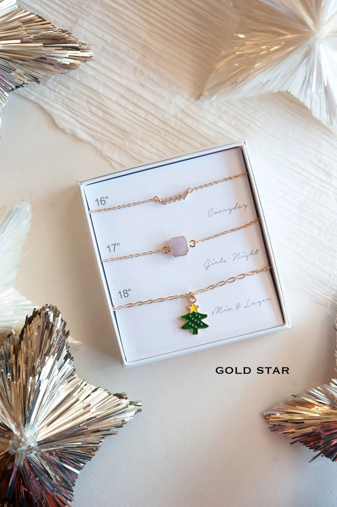 Christmas Boxed Necklace Sets | Delicate Layering Necklaces | Gift Ready Jewelry | Charm Necklaces