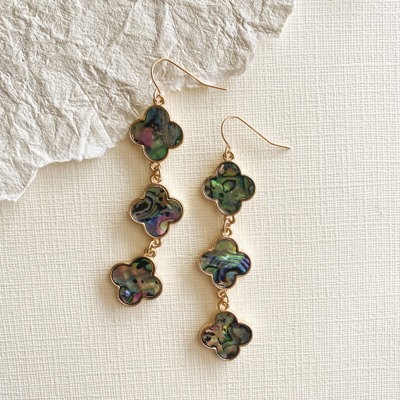 Bethany Clover Earrings | Mother of Pearl Drop Dangle Earrings 