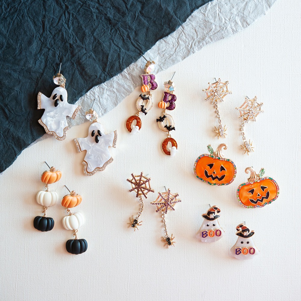 Friendly Halloween Earrings | Harvest Festival Dangle Earrings | Pumpkin | Ghost | Spiders