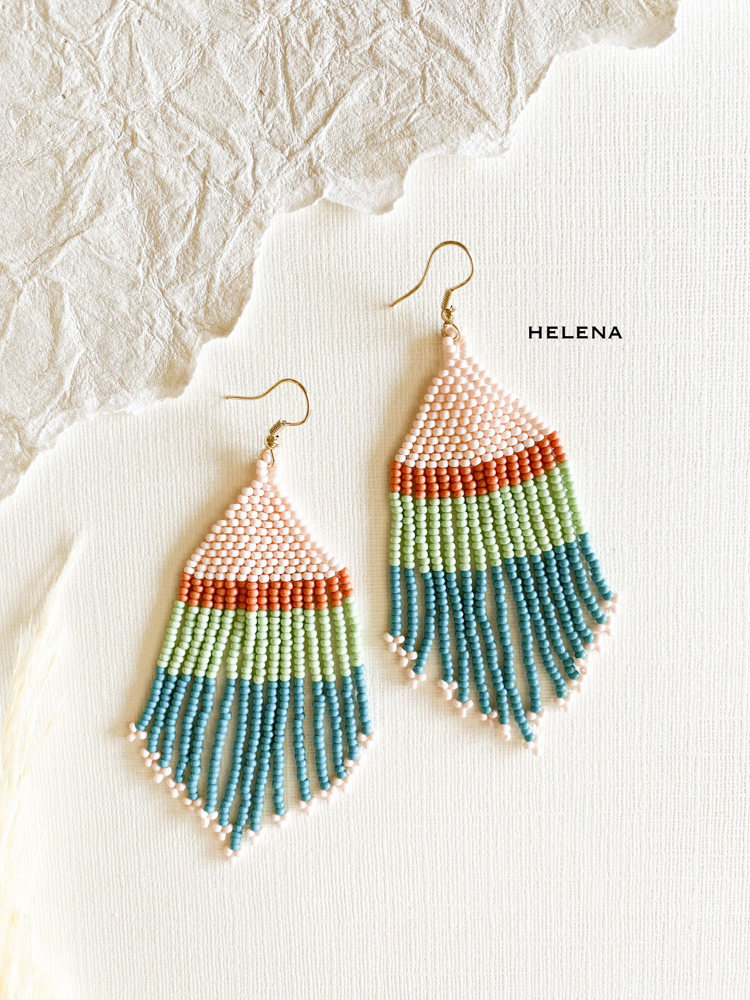 Hand Beaded Tassel Earrings | Colorful Boho Tribal Fringe Earrings | Color Block Seed Bead Danglers