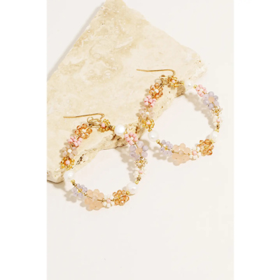 Helena Blush and Topaz Beaded Floral Hoops