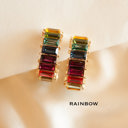 Rainbow Rainbow Baguette Hoops | Chunky Sparkly Gemstone Hoop Earrings