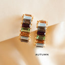 Autumn Rainbow Baguette Hoops | Chunky Sparkly Gemstone Hoop Earrings