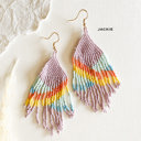  Hand Beaded Tassel Earrings | Colorful Boho Tribal Fringe Earrings | Color Block Seed Bead Danglers