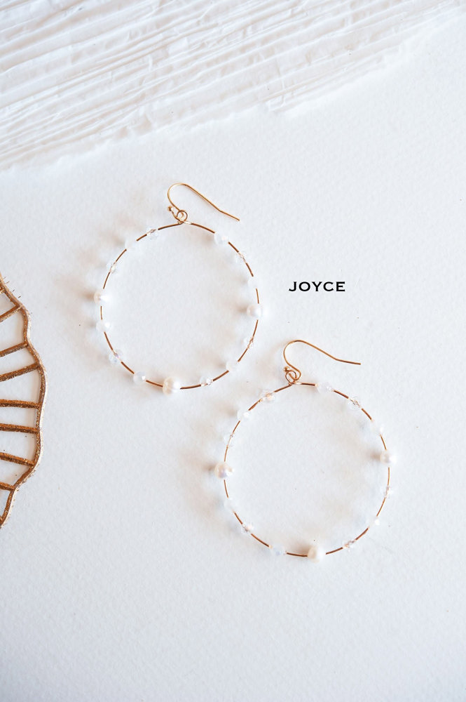 Pearl Earrings | Modern Pearl and Gold Hoops With Crystals | White Earrings