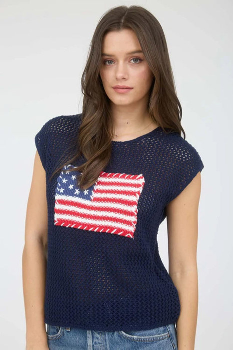 Julia American Flag Crochet Knit Sweater Top